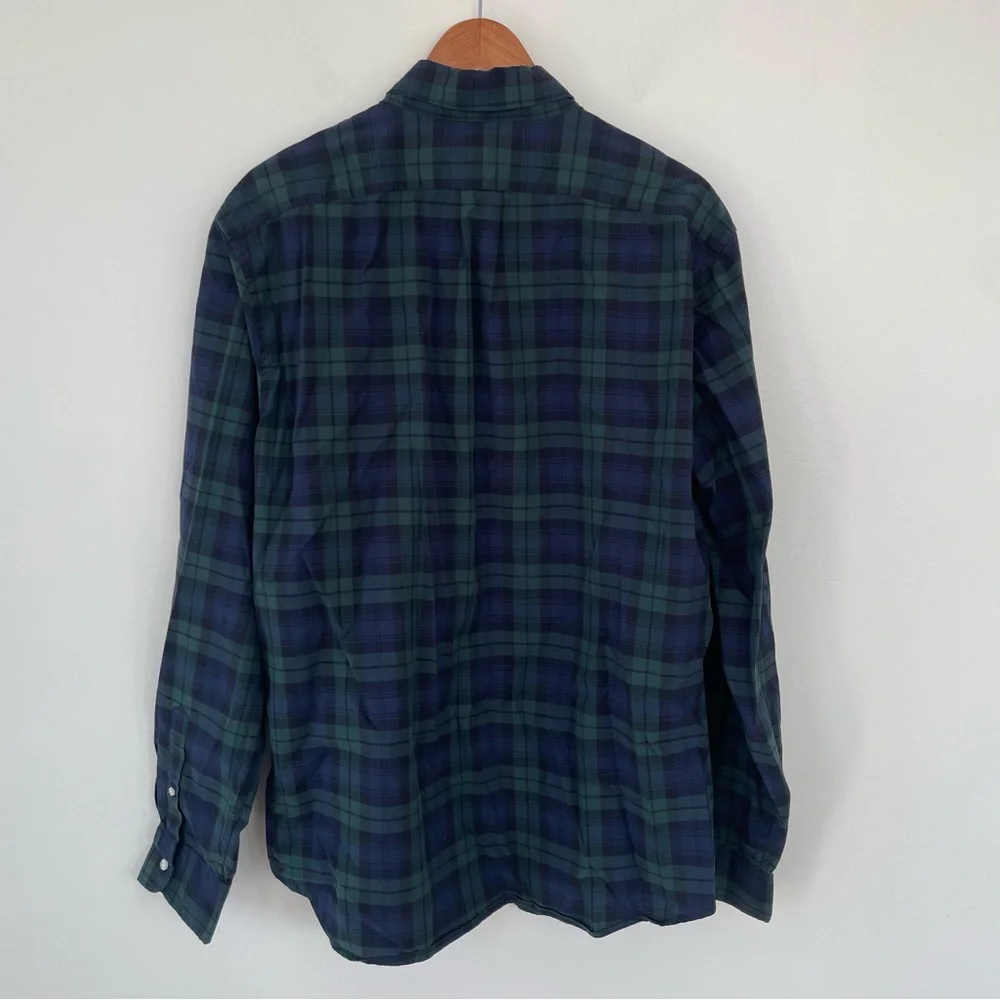 J Crew‎ Classic Fit Blackwatch Pattern Secret Wash Organic Poplin Shirt XL Green